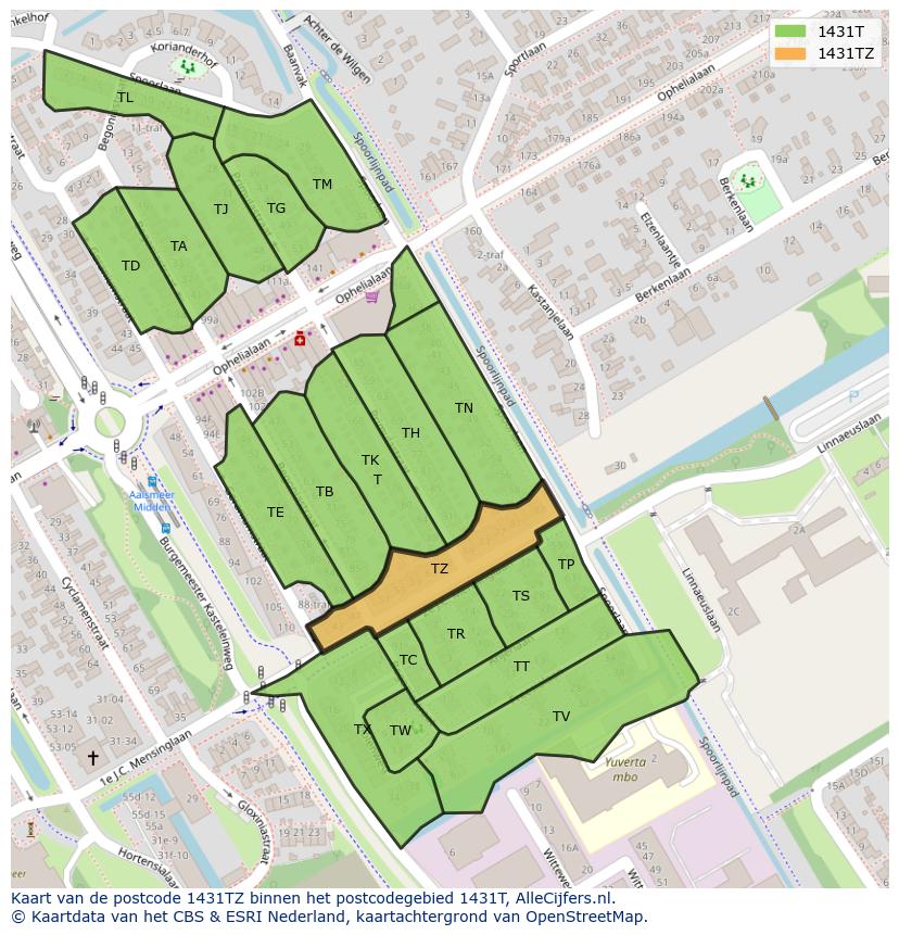 Afbeelding van het postcodegebied 1431 TZ op de kaart.