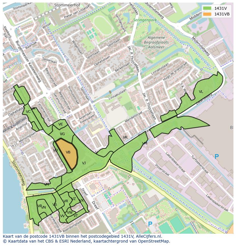 Afbeelding van het postcodegebied 1431 VB op de kaart.