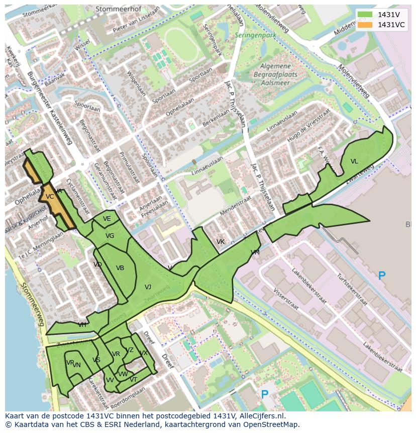 Afbeelding van het postcodegebied 1431 VC op de kaart.