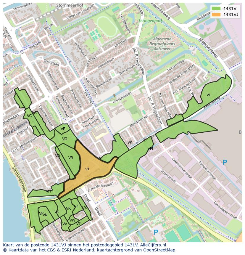 Afbeelding van het postcodegebied 1431 VJ op de kaart.