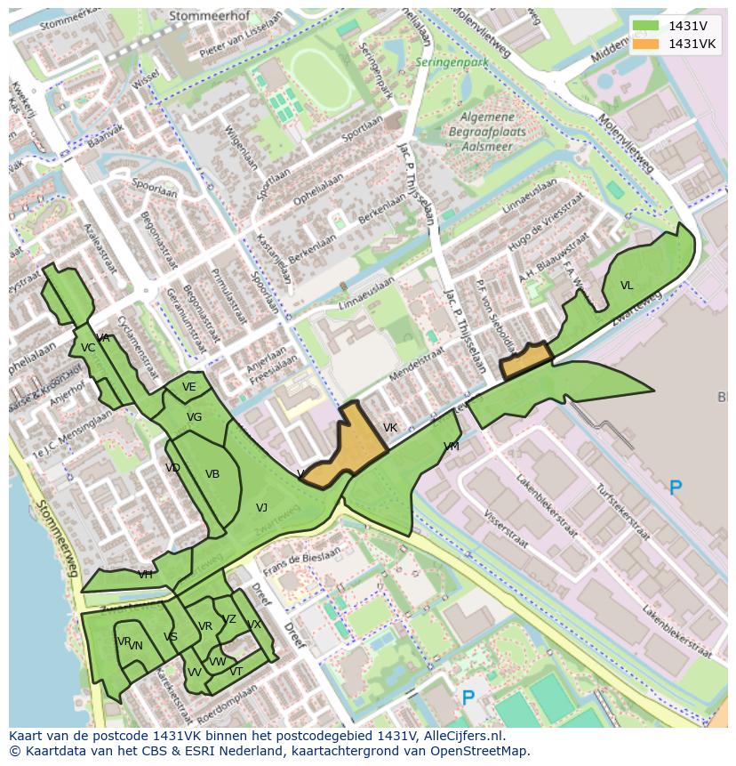 Afbeelding van het postcodegebied 1431 VK op de kaart.