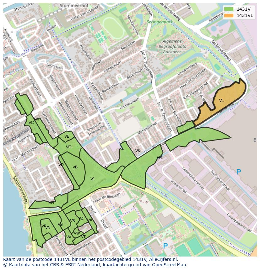 Afbeelding van het postcodegebied 1431 VL op de kaart.