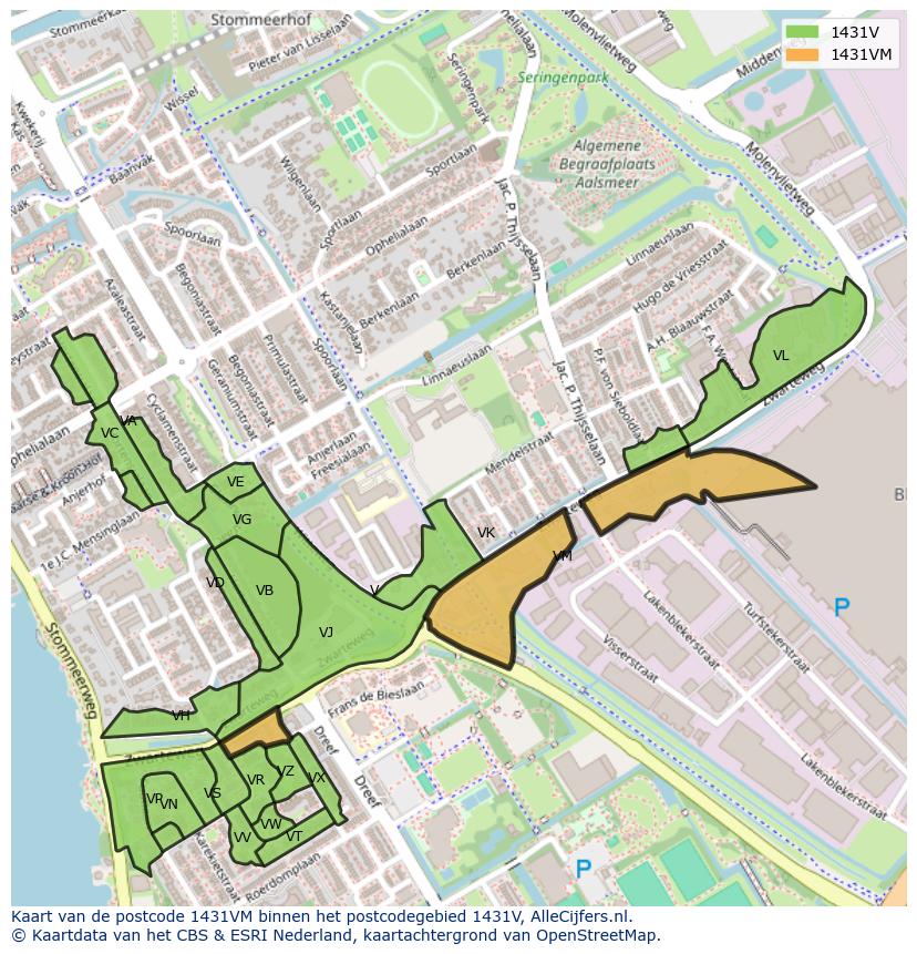 Afbeelding van het postcodegebied 1431 VM op de kaart.