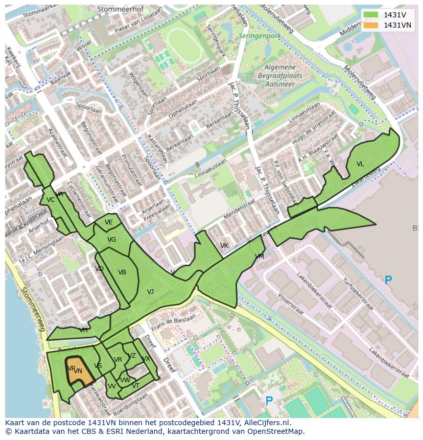 Afbeelding van het postcodegebied 1431 VN op de kaart.