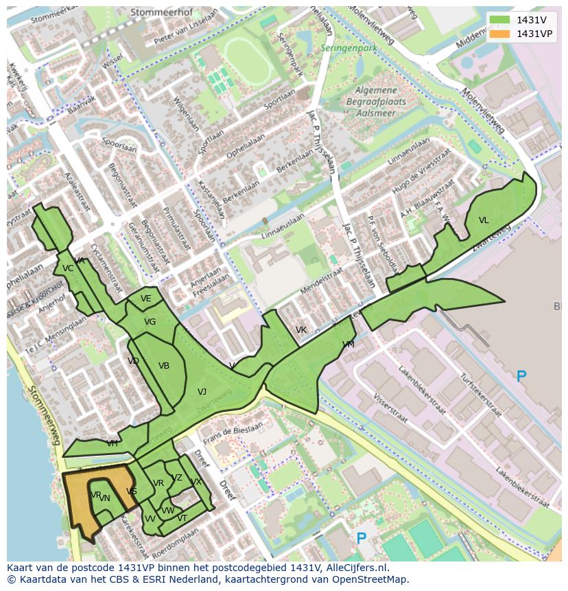 Afbeelding van het postcodegebied 1431 VP op de kaart.