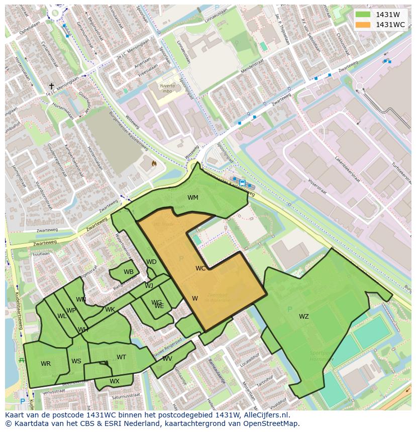 Afbeelding van het postcodegebied 1431 WC op de kaart.