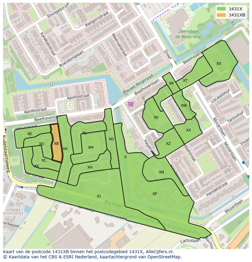 Afbeelding van het postcodegebied 1431 XB op de kaart.
