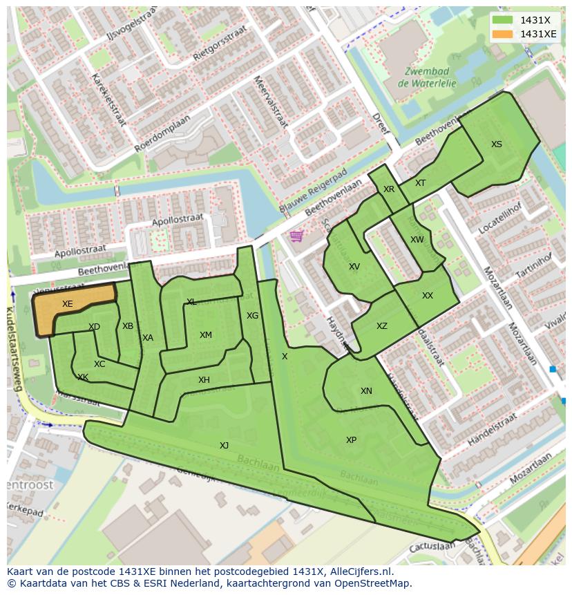 Afbeelding van het postcodegebied 1431 XE op de kaart.