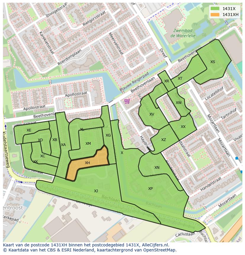 Afbeelding van het postcodegebied 1431 XH op de kaart.