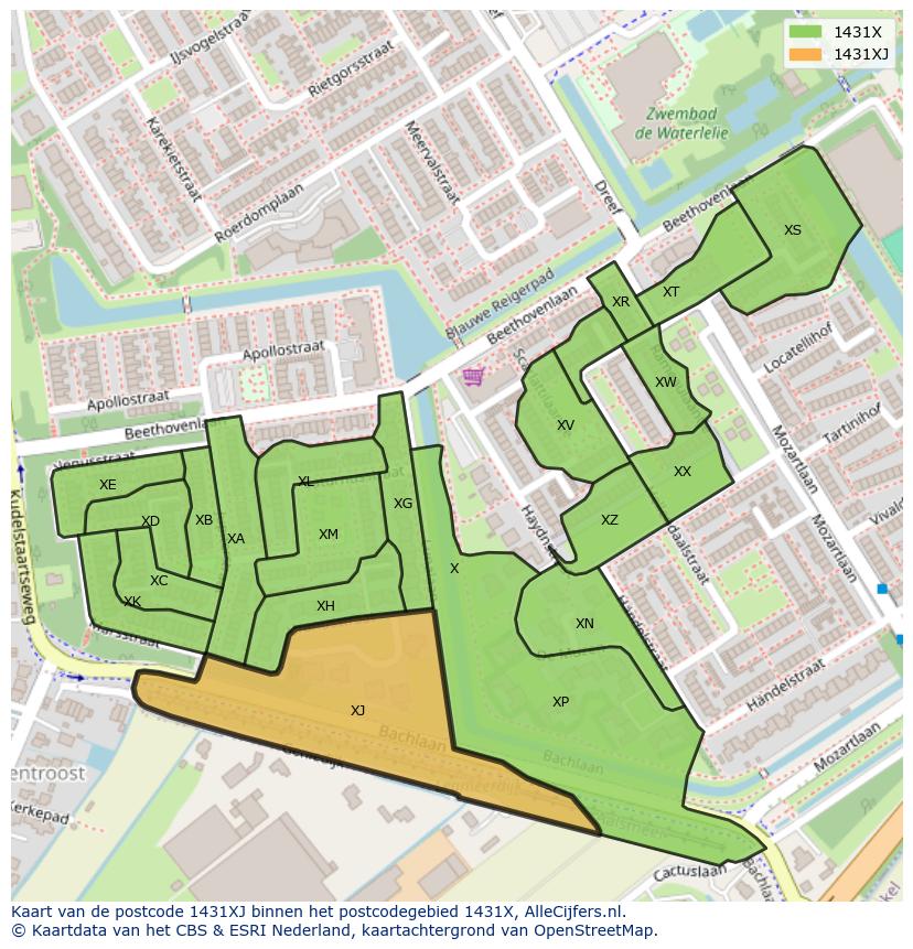 Afbeelding van het postcodegebied 1431 XJ op de kaart.
