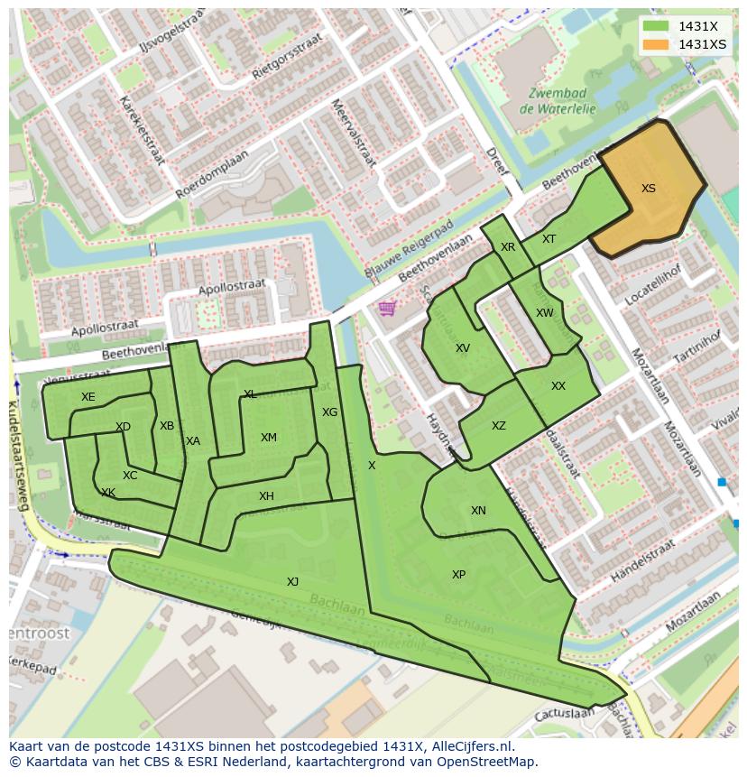 Afbeelding van het postcodegebied 1431 XS op de kaart.