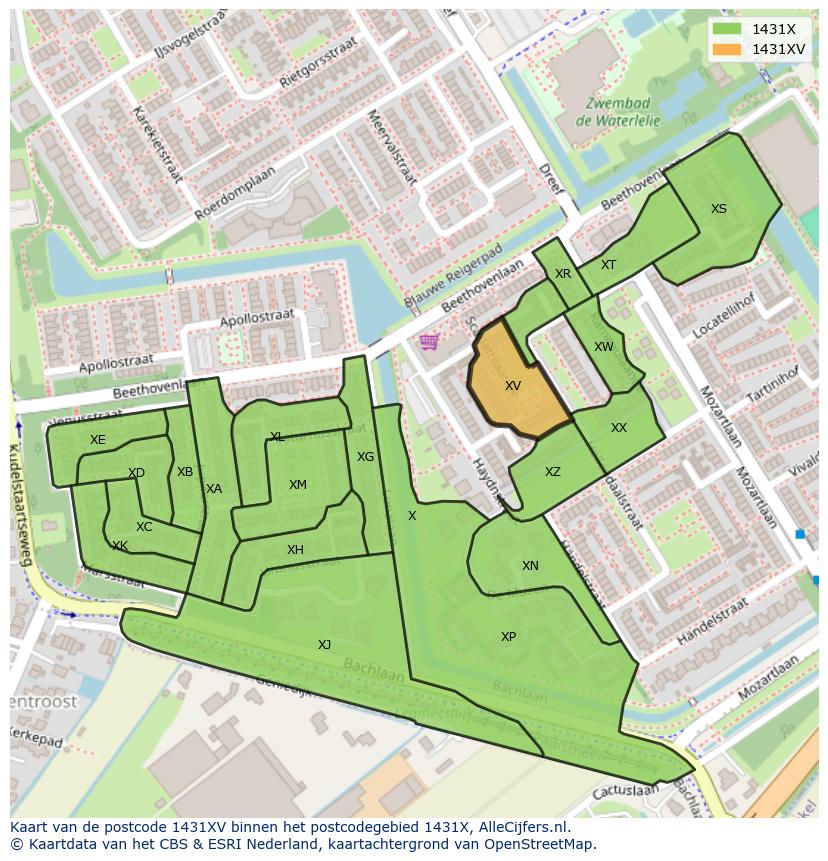 Afbeelding van het postcodegebied 1431 XV op de kaart.