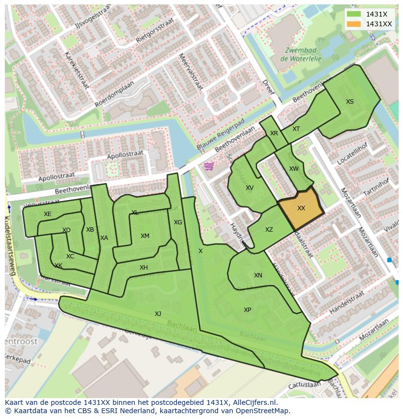 Afbeelding van het postcodegebied 1431 XX op de kaart.