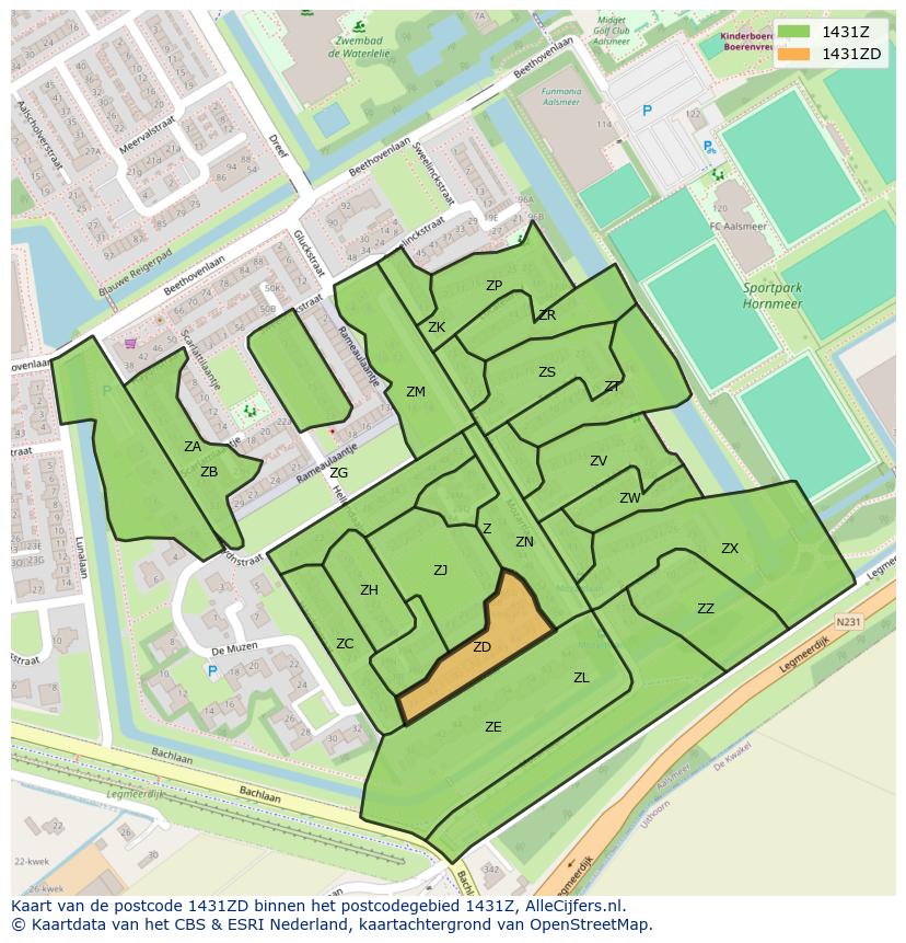 Afbeelding van het postcodegebied 1431 ZD op de kaart.