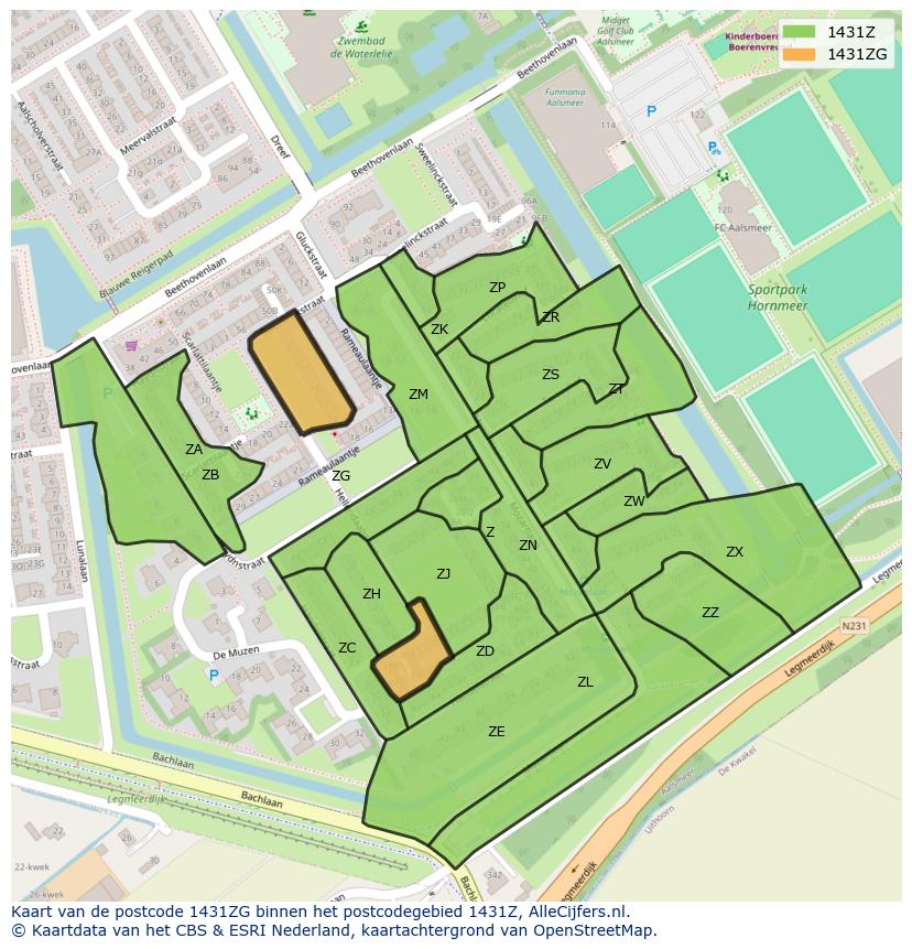 Afbeelding van het postcodegebied 1431 ZG op de kaart.