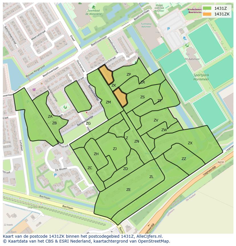 Afbeelding van het postcodegebied 1431 ZK op de kaart.