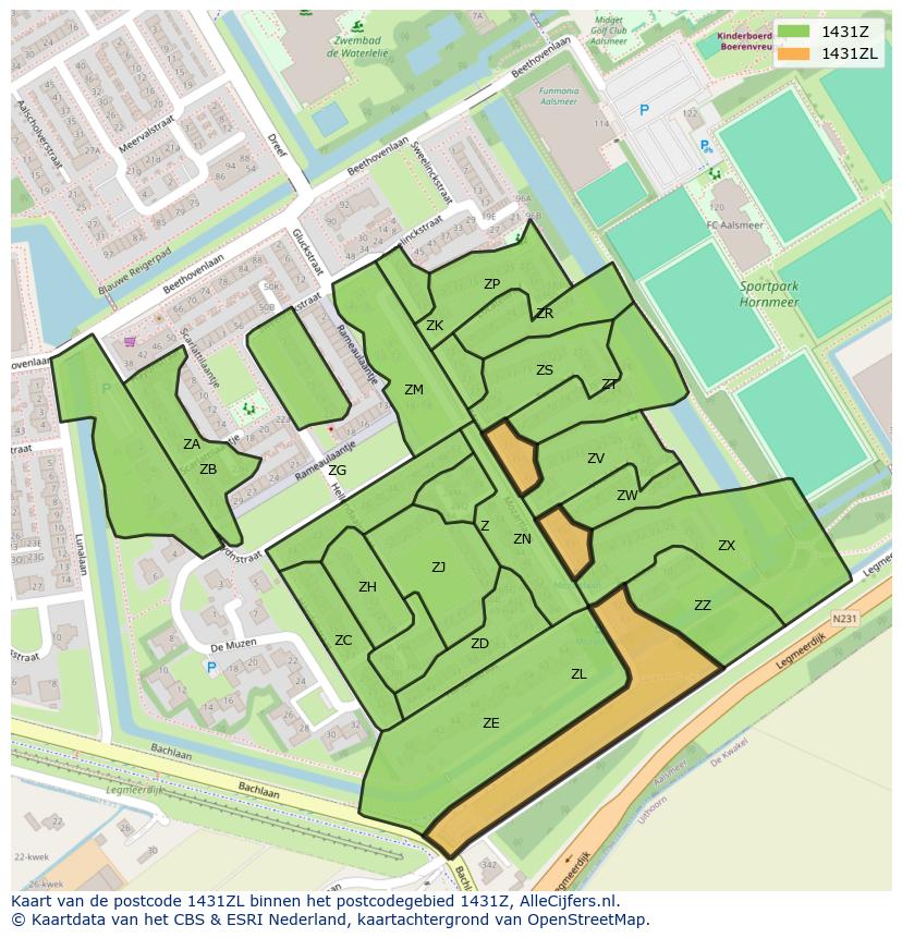 Afbeelding van het postcodegebied 1431 ZL op de kaart.