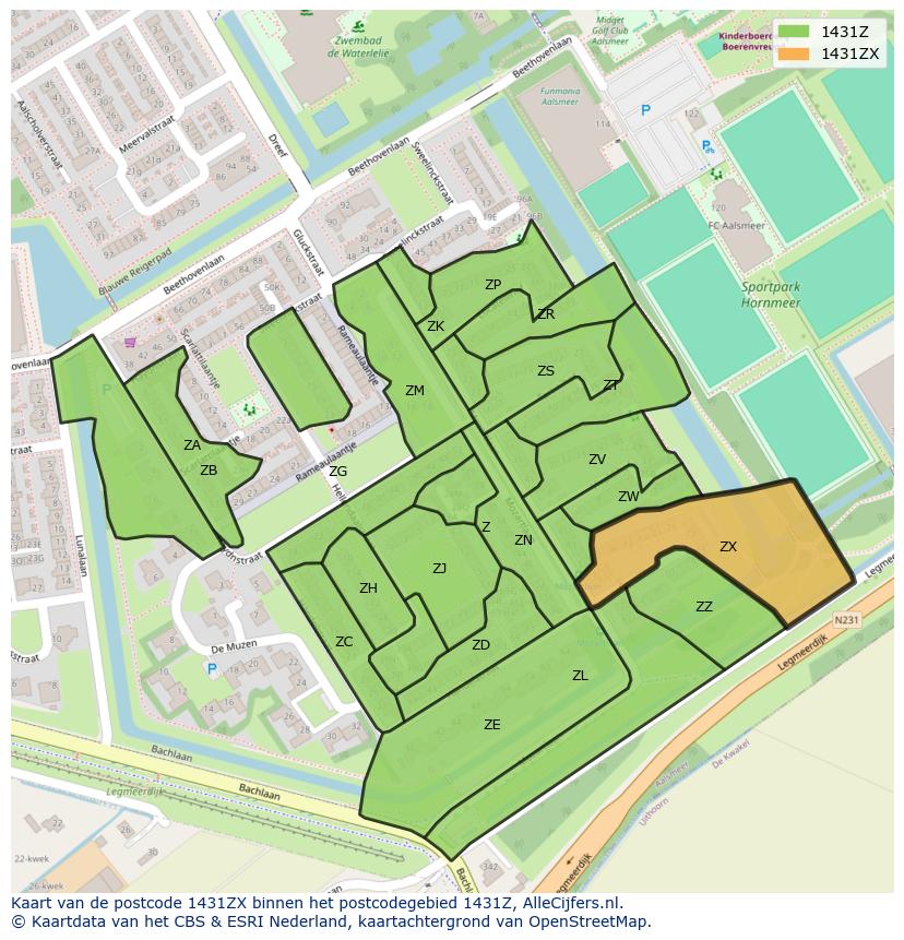 Afbeelding van het postcodegebied 1431 ZX op de kaart.