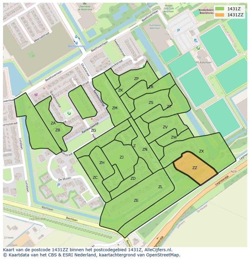Afbeelding van het postcodegebied 1431 ZZ op de kaart.