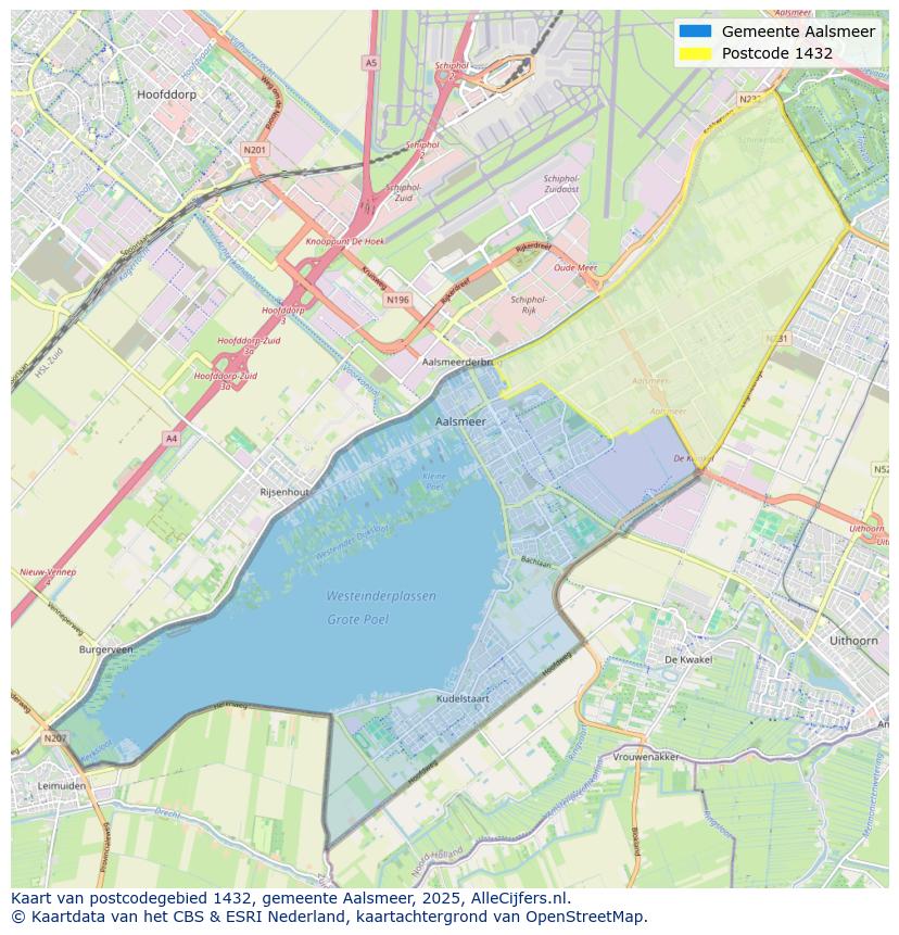 Afbeelding van het postcodegebied 1432 op de kaart.