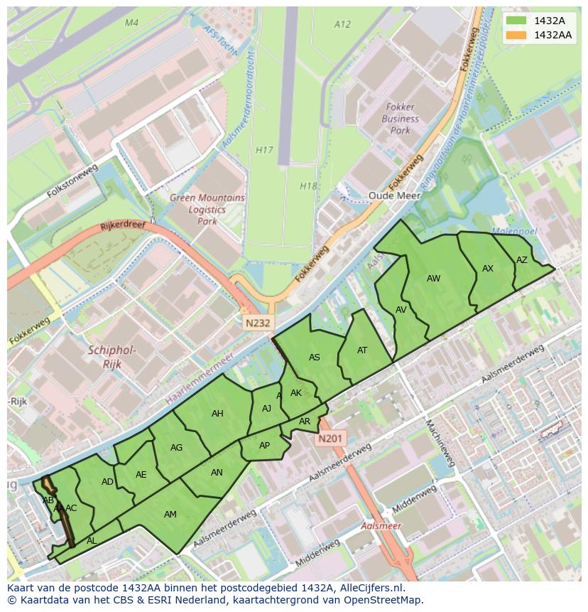 Afbeelding van het postcodegebied 1432 AA op de kaart.