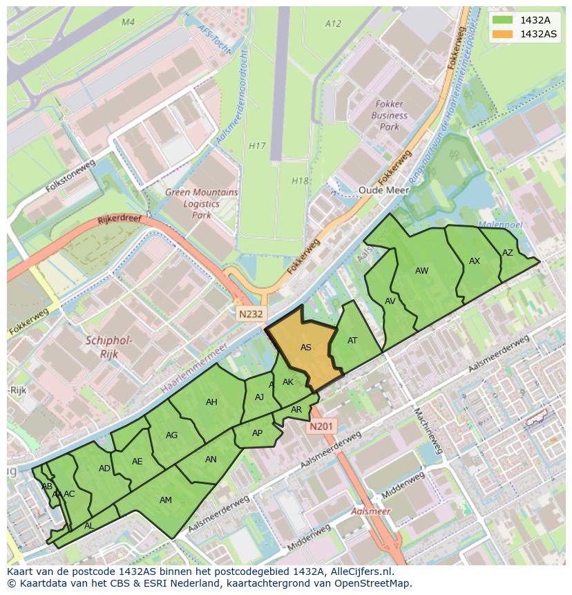 Afbeelding van het postcodegebied 1432 AS op de kaart.