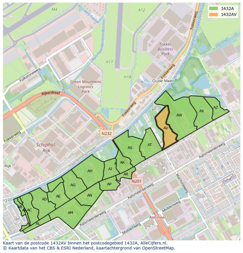 Afbeelding van het postcodegebied 1432 AV op de kaart.