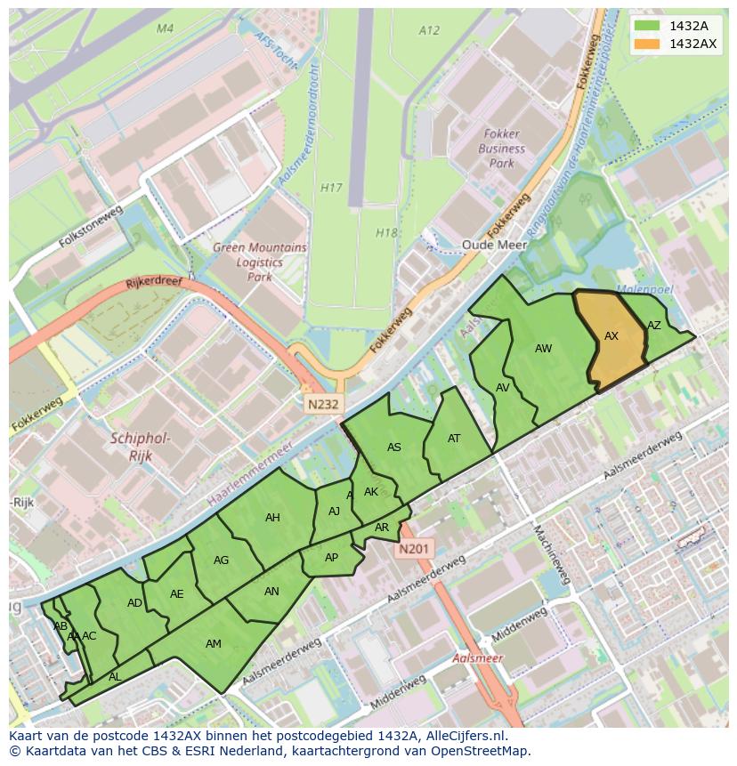 Afbeelding van het postcodegebied 1432 AX op de kaart.