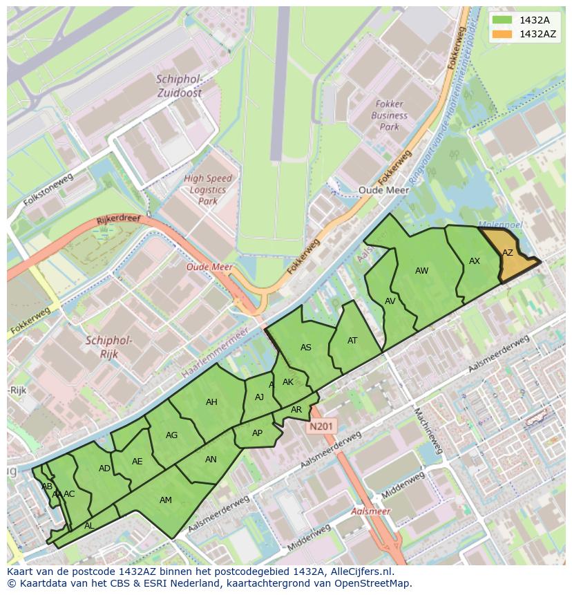 Afbeelding van het postcodegebied 1432 AZ op de kaart.