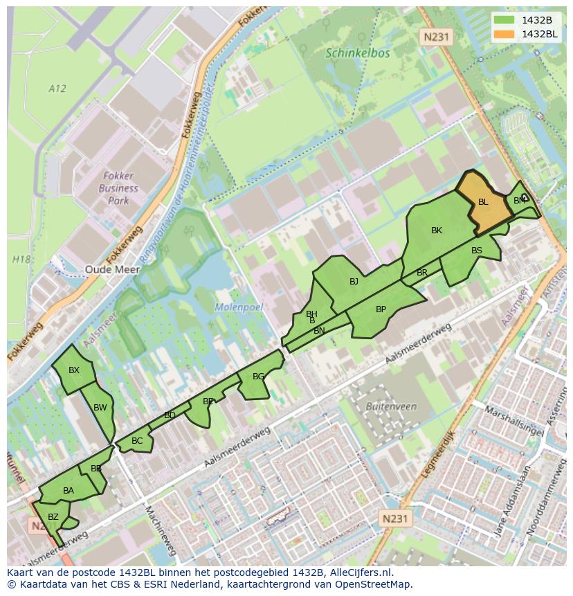 Afbeelding van het postcodegebied 1432 BL op de kaart.