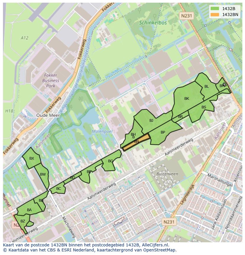 Afbeelding van het postcodegebied 1432 BN op de kaart.
