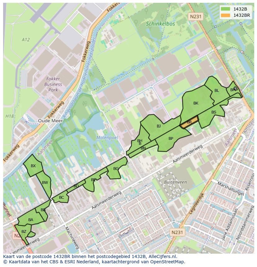 Afbeelding van het postcodegebied 1432 BR op de kaart.