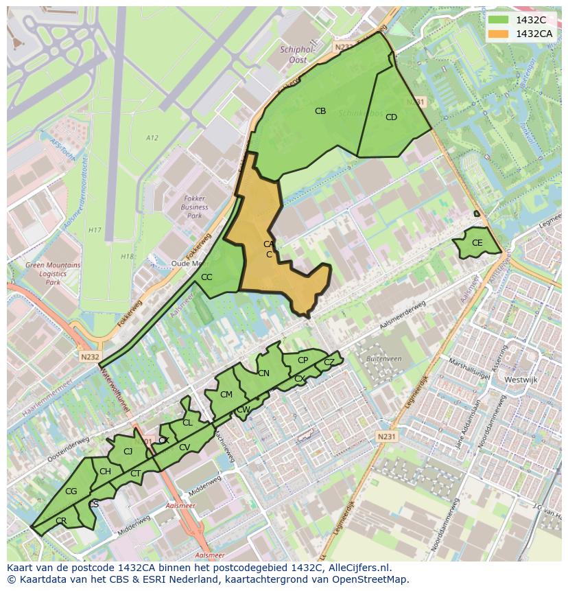 Afbeelding van het postcodegebied 1432 CA op de kaart.