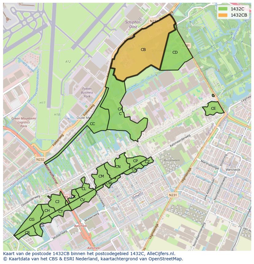 Afbeelding van het postcodegebied 1432 CB op de kaart.