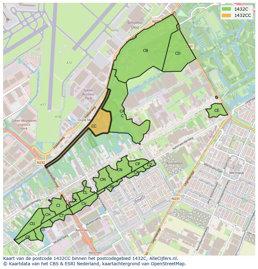 Afbeelding van het postcodegebied 1432 CC op de kaart.