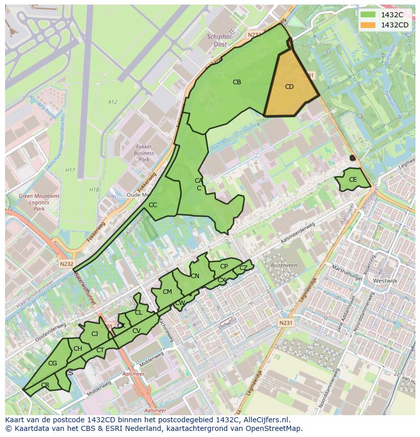 Afbeelding van het postcodegebied 1432 CD op de kaart.