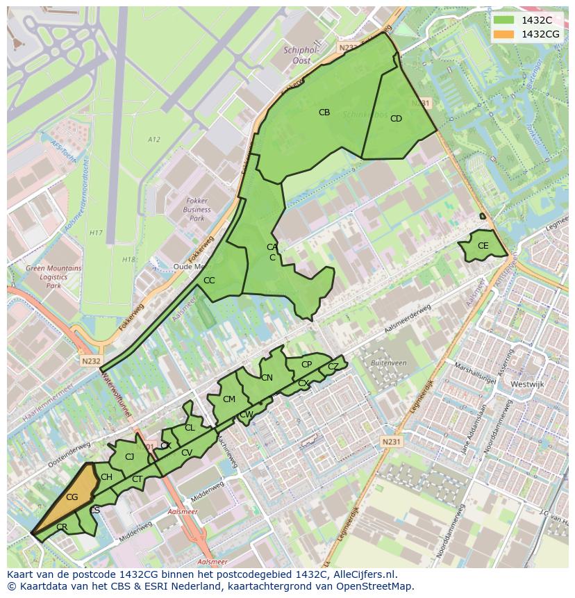Afbeelding van het postcodegebied 1432 CG op de kaart.