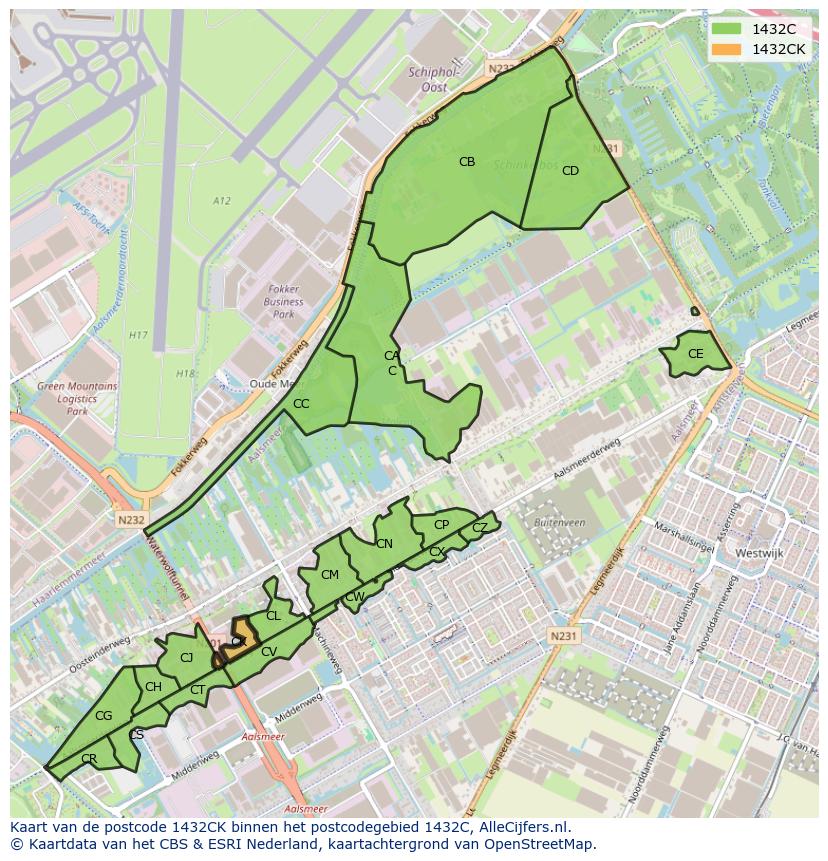 Afbeelding van het postcodegebied 1432 CK op de kaart.