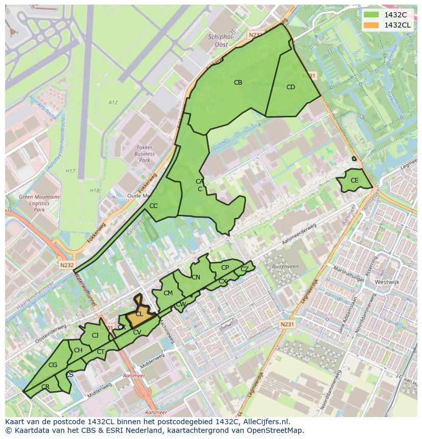 Afbeelding van het postcodegebied 1432 CL op de kaart.