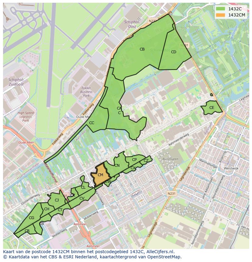 Afbeelding van het postcodegebied 1432 CM op de kaart.