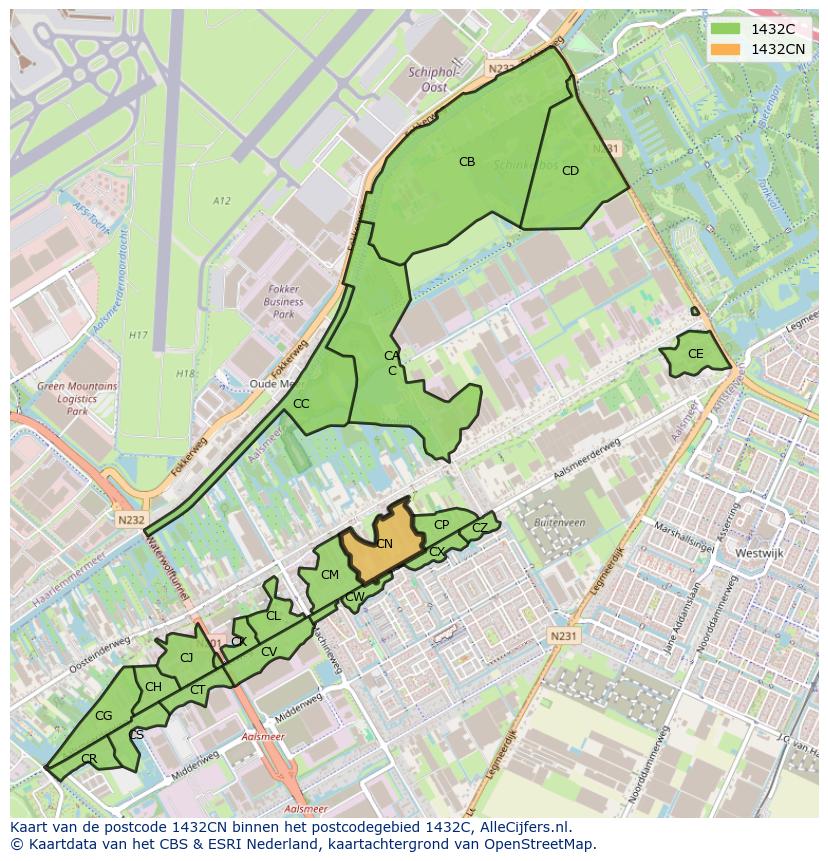 Afbeelding van het postcodegebied 1432 CN op de kaart.