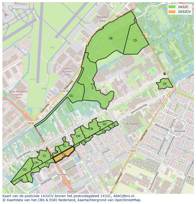 Afbeelding van het postcodegebied 1432 CV op de kaart.