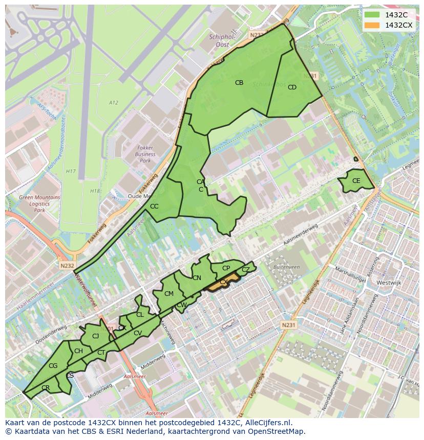 Afbeelding van het postcodegebied 1432 CX op de kaart.