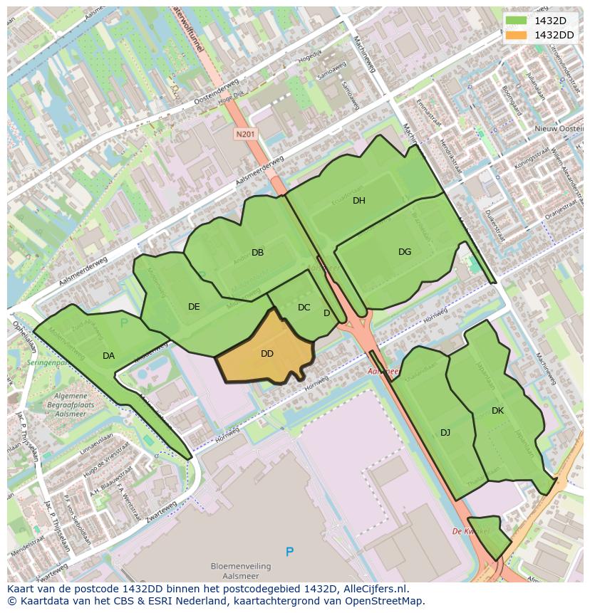 Afbeelding van het postcodegebied 1432 DD op de kaart.