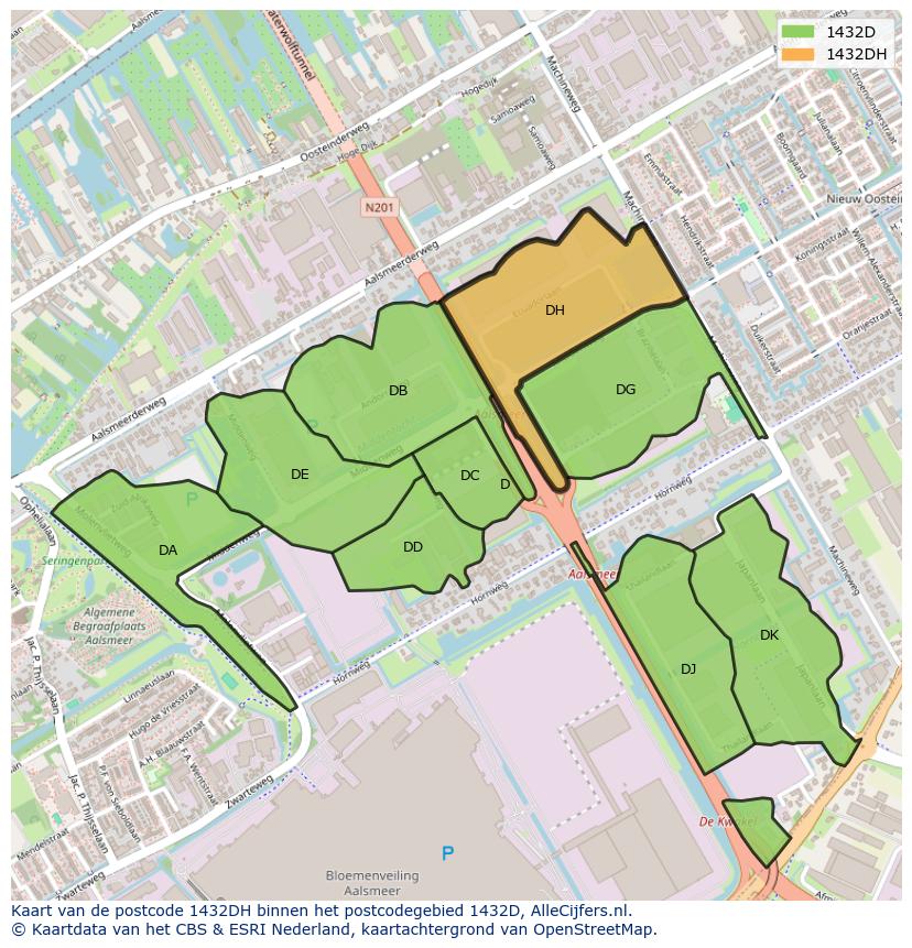 Afbeelding van het postcodegebied 1432 DH op de kaart.