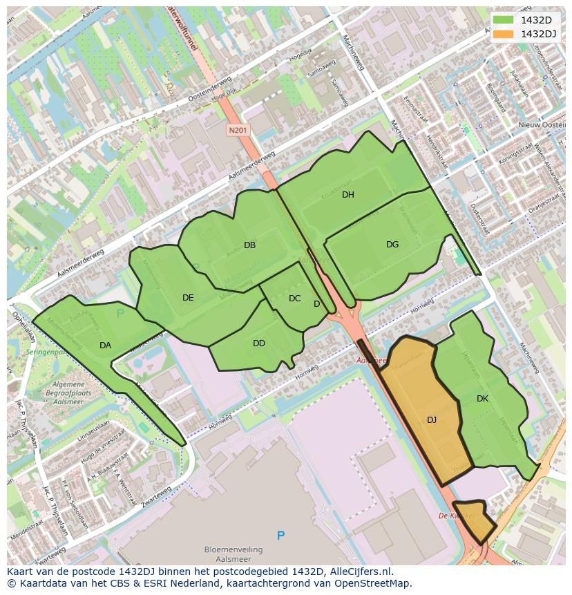 Afbeelding van het postcodegebied 1432 DJ op de kaart.