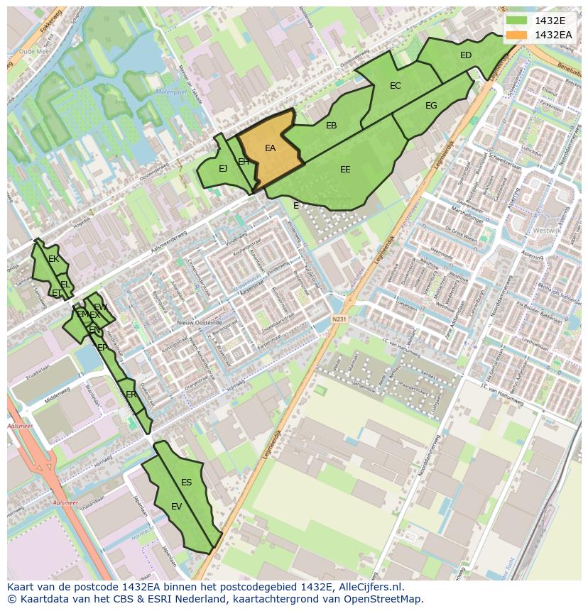 Afbeelding van het postcodegebied 1432 EA op de kaart.