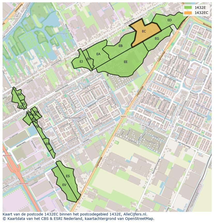 Afbeelding van het postcodegebied 1432 EC op de kaart.