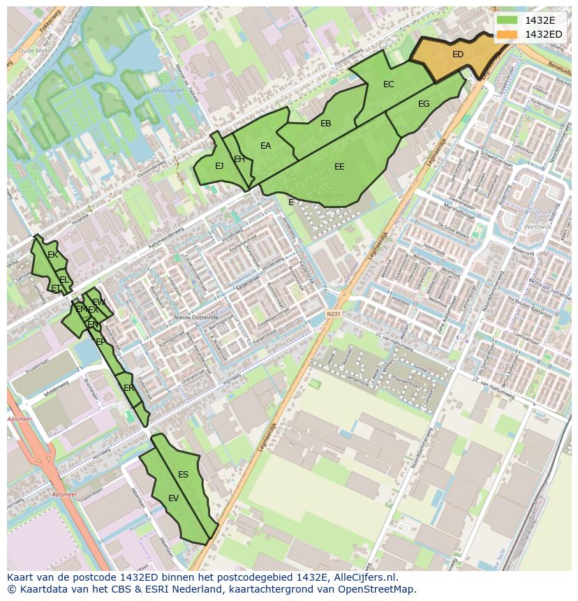 Afbeelding van het postcodegebied 1432 ED op de kaart.
