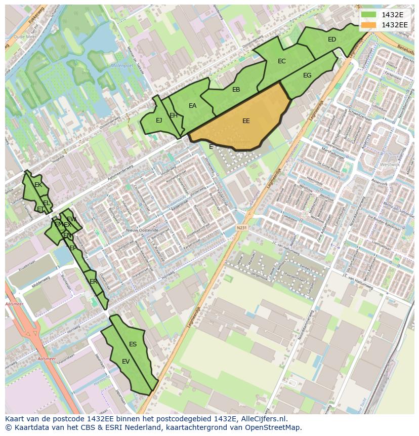 Afbeelding van het postcodegebied 1432 EE op de kaart.